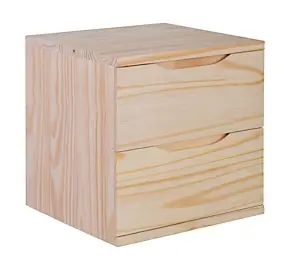 Bloc avec 2 tiroirs en pin massif pour étagère cube