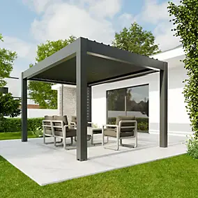 Pergola bioclimatique autoportante motorisée aluminium 4ALU Vali 3 x 4 m gris anthracite 7016 avec LED