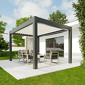Pergola bioclimatique autoportante motorisée aluminium 4ALU Vali 3 x 4 m gris anthracite 7016 lames blanches avec LED