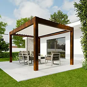 Pergola bioclimatique autoportante motorisée aluminium 4ALU Vali 3 x 4 m coloris rouille lames blanches avec LED