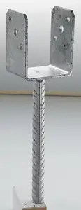 Pied pour poteau vérandas terrasses de type U, H. tige 250 mm H. totale 376,5 mm