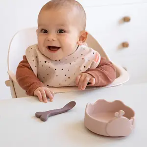 Bol ventouse et cuillère silicone Wally rose