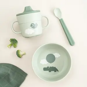 Coffret premier repas ventouse Foodie Happy clouds Vert (3 pièces)