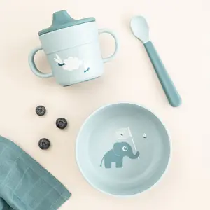Coffret premier repas ventouse Foodie Elphee Bleu (3 pièces)