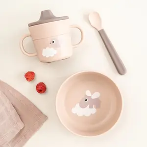 Coffret premier repas ventouse Foodie Happy clouds Rose (3 pièces)