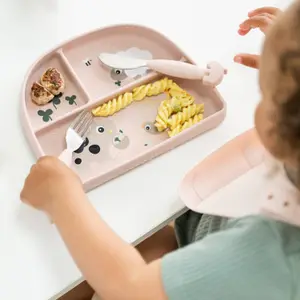 Assiette à compartiments ventouse Tiny farm Rose