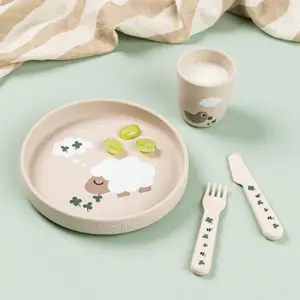Assiette ventouse en silicone Tiny farm Sable