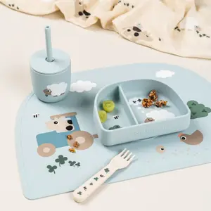 Lot de 2 gobelets à paille en silicone Tiny farm Bleu