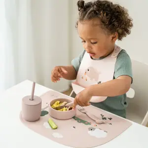 Lot de 2 bavoirs en silicone Tiny farm Rose