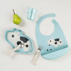 Lot de 2 bavoirs en silicone Tiny farm Bleu
