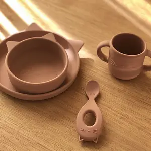 Coffret repas en silicone Vivi Chat dark rose (4 pièces)
