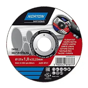 Disque de coupe métal/inox Norton 125x1x22,2 mm