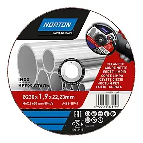 Disque de coupe métal/inox Norton 230x1,9x22,2 mm