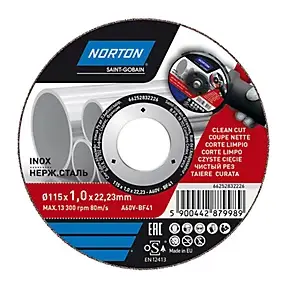 Disque de coupe métal/inox Norton 115x1x22,2 mm