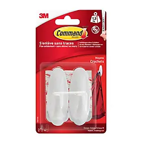 Crochets Design moyens blancs Command 17081 2 crochets + 4 languettes