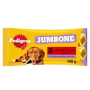 PEDIGREE Friandises Jumbone os à mâcher saveurs boeuf et volaille pour moyen chien 2 os 180g