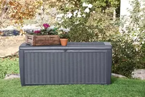 Coffre SUMATRA gris anthracite 145x73x64 cm polypropylène aspect rotin 511 L