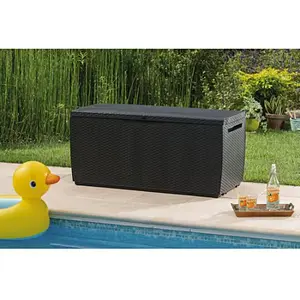 Coffre de jardin en polypropylène effet tressé gris 302 L