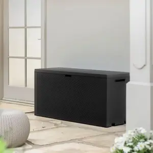 Coffre de jardin EMILY gris anthracite 270 L avec roulettes, L. 118 x l. 45 x H. 57 cm.