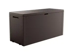 Coffre de jardin résine effet rotin tressé 270 L, l.118 x H.57 x P.45 cm, marron, Keter Emily