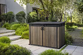 Coffre de jardin résine 2020 L, l.190,5 x H.132,5 x P.109,3 cm, effet bois noyer, Keter Walnut Signature