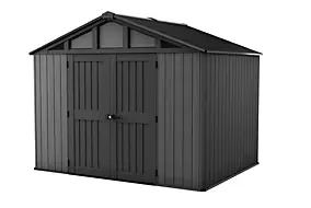 Abri de jardin Stronghold en résine coloris gris anthracite imitation bois - 7,41 m² - Keter