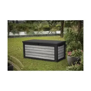 Coffre de rangement exterieur gris imitation bois 630 L - L. 155 x P. 72 x H. 70 cm