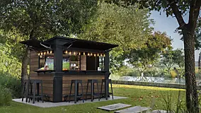 Abri de jardin avec bar en résine Walnut Keter surface extérieure totale 6,9 m²