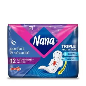 NANA Secure Fit serviettes hygiéniques nuit avec ailettes 12 serviettes