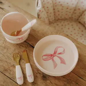 Set assiette et couverts Rosy Bow