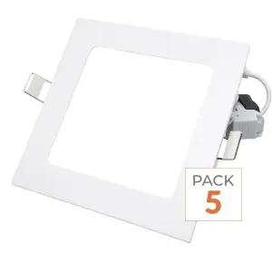 Spot LED Extra Plat Carré 6W Blanc - Pack de 5 - Blanc Froid 6000K - 8000K