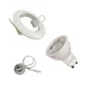 Kit Spot LED GU10 encastrable Rond Blanc avec une ampoule 8W - Blanc Chaud 2300K - 3500K