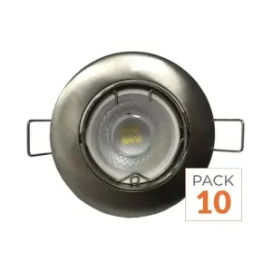 Kit Spot LED GU10 Encastrable Orientable 8W Rond Inox - Pack de 10 - Blanc Neutre 4000K - 5500K