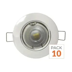 Kit Spot LED GU10 encastrable Rond Blanc avec une ampoule 8W - Pack de 10 - Blanc Chaud 2300K - 3500K