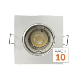 Kit Spot LED GU10 Orientable Carré Blanc avec Ampoule LED 8W - Pack de 10 - Blanc Chaud 2300K - 3500K