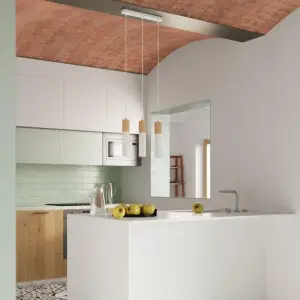 Suspension 3 Lampes Bois Blanc pour Ampoules GU10
