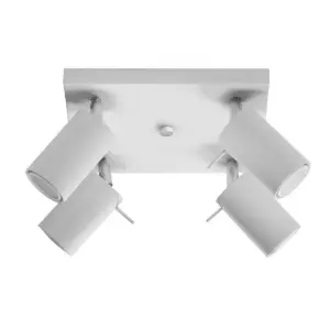 Plafonnier Spot Carré Blanc Orientable pour 4 Ampoules GU10