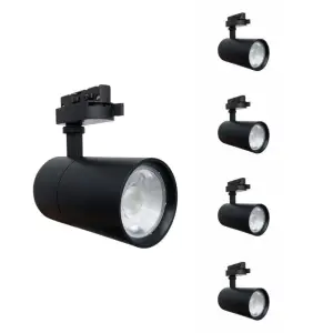 Spot LED sur Rail 30W 80° Compact Monophasé NOIR - Pack de 5 - Blanc Chaud 2300K - 3500K
