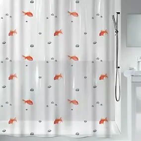 Rideau de douche L.180 x H.200 cm blanc, motifs poissons, en polyéthylène vinyle acétate Spirella Goldfish