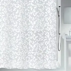 Rideau de douche L.180 x H.200 cm blanc, motifs feuilles, en polyéthylène vinyle acétate Spirella Blatt