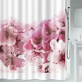 Rideau de douche L.180 x H.200 cm rose, motifs fleuris, en polyester Spirella Amanda