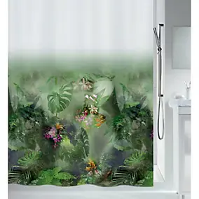 Rideau de douche L.180 x H.200 cm vert, motifs jungle, en polyester Spirella Jungle