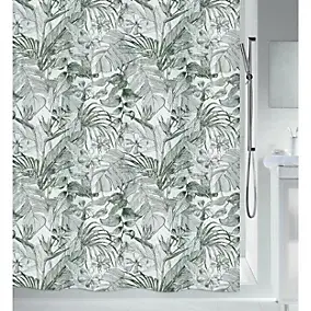 Rideau de douche L.180 x H.200 cm vert en polyester Spirella Tropic