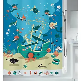 Rideau de douche L.180 x H.200 cm bleu, motifs pirates, en polyester Spirella Pirates