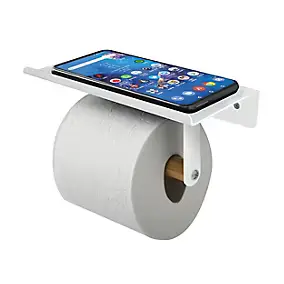 Dérouleur papier toilette avec support téléphone blanc mat, Spirella Tarek