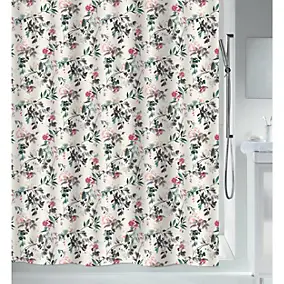 Rideau de douche L.180 x H.200 cm beige, motifs fleuris, en polyester Spirella Jinzo