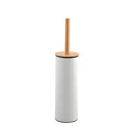 Brosse WC en silicone et support en bambou et acier blanc mat Adonis