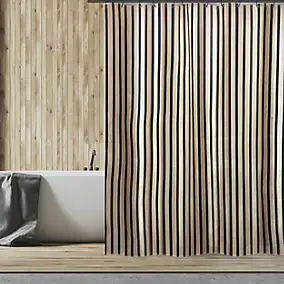 Rideau de douche L.180 x H.200 cm beige et noir, motifs à rayures, en polyester Spirella Tessa