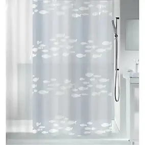 Rideau de douche L.180 x H.200 cm gris, motifs poissons, en polyéthylène vinyle acétate Spirella Sardaigne
