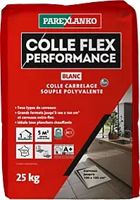 Colle carrelage flex intérieur et extérieur blanc idéal grands carreaux 25 Kg Parexlanko Flex Performance